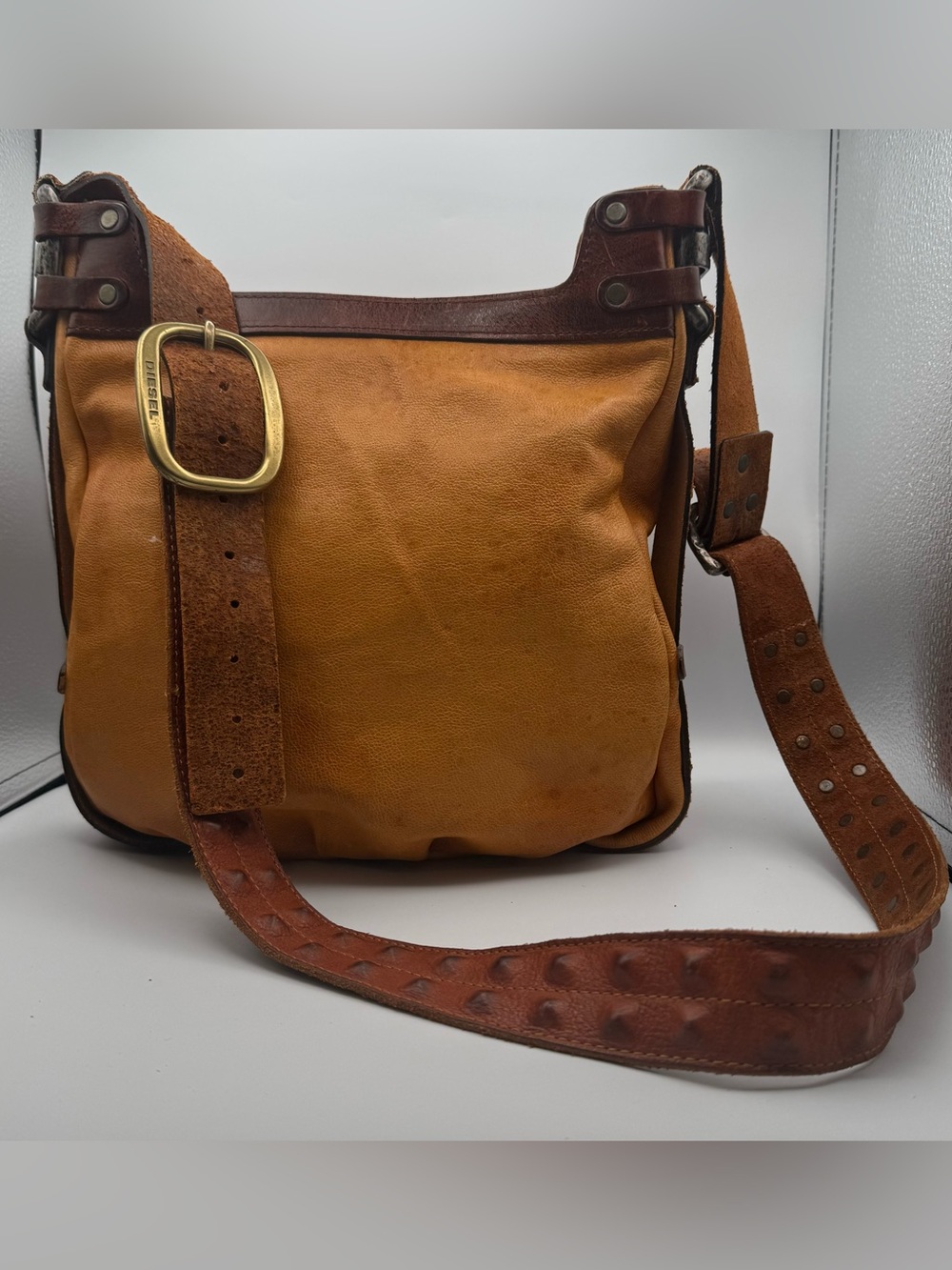 Vintage Diesel "Only The Brave" Studded Leather Hobo Bag